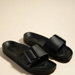 Cool Black Slippers with Single Buckle