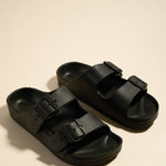 Cool Black Slippers with Double Buckle