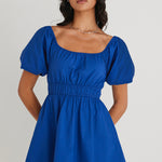 Blossom Azure Puff Sleeve Mini Dress