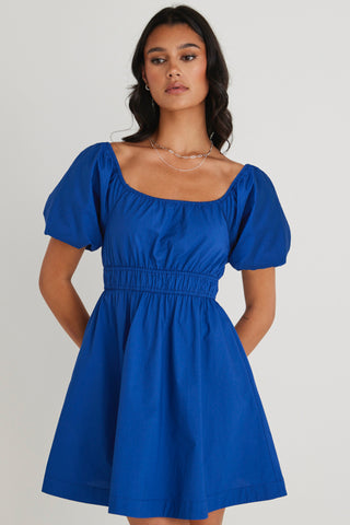 Blossom Azure Puff Sleeve Mini Dress