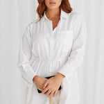 Calli White Poplin Boyfirend Shirt Dress WW Dress Stories be Told   