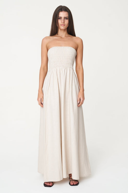 Casa Natural Strapless Linen Midi Dress WW Dress Huffer   