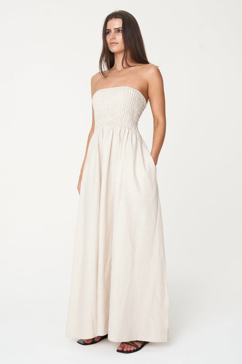 Casa Natural Strapless Linen Midi Dress WW Dress Huffer   