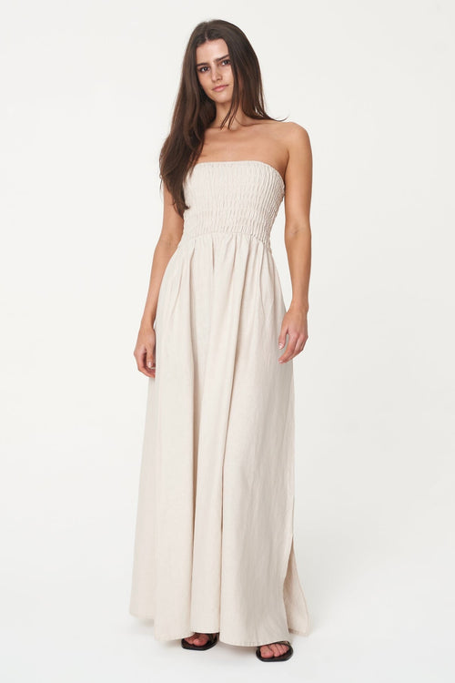 Casa Natural Strapless Linen Midi Dress WW Dress Huffer   