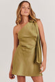 Leonie Khaki Satin One Shoulder Mini Dress