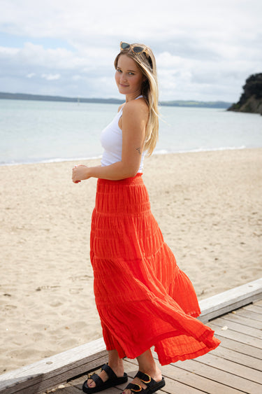 Charming Sunset Shirred Cotton Tiered Maxi Skirt WW Skirt Ivy + Jack   