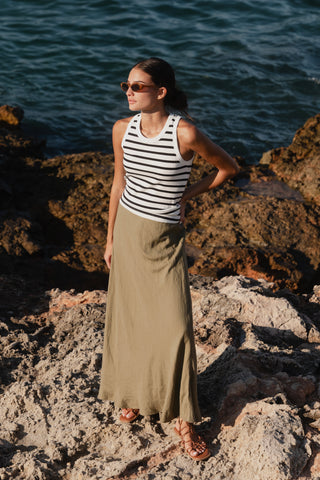 Lagos Soft Khaki Floaty Bias Cut Maxi Skirt