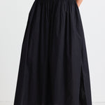 Finch Black Cotton Shirred Waist Maxi Skirt