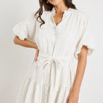 Delphi Ivory Stripe Drop Waist Belted Mini Dress