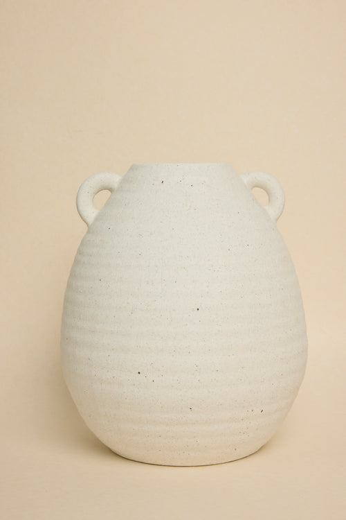 textured white urn