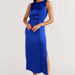 model wears Cobalt Midi Dress