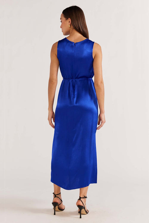 model wears Cobalt Midi Dress