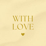 Gift card with 'With Love' text and heart symbol on a beige background