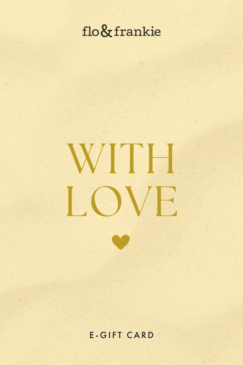 Gift card with 'With Love' text and heart symbol on a beige background