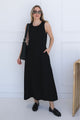 Easygoing Black Linen Blend Sleeveless Crew Neck Midi Dress