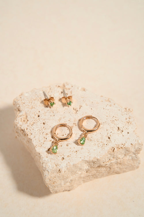 emerald green gold earring set