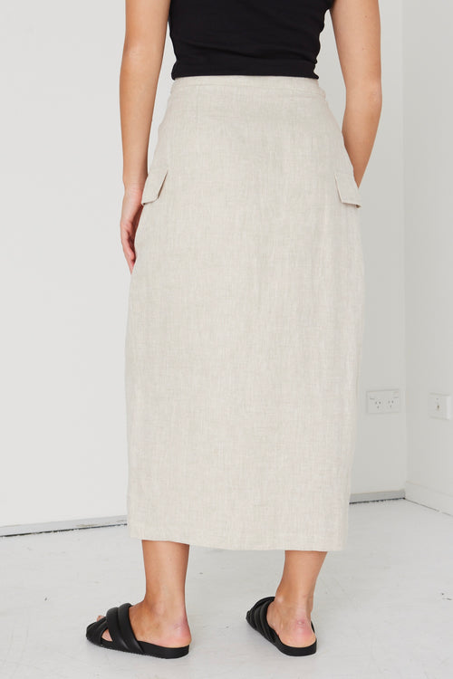 Grounded Natural Linen Wrap Cargo Midi Skirt WW Skirt RE:Union   