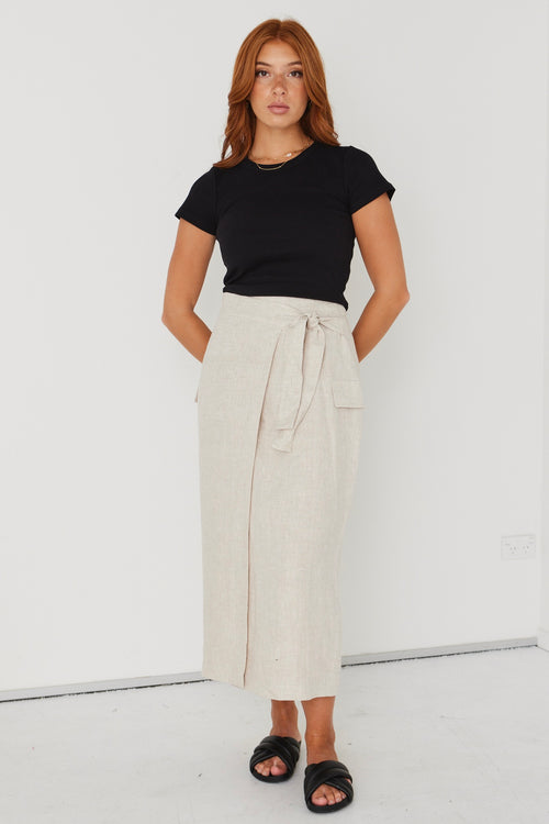 Grounded Natural Linen Wrap Cargo Midi Skirt WW Skirt RE:Union   