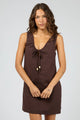 Lenni Chocolate Sleeveless Beaded Tie Mini Dress