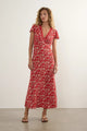 Marena Red Floral Lace V Neck Flutter Sleeve Midi Dress