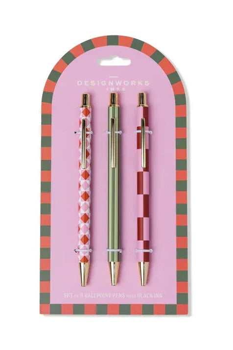 Dopo Pink Diamond Stripe Check Set 3 Pens