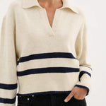 Archer Cream Stripe Collared Rugby Knit