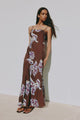 Azalea Brown Floral Cupro Strappy Slip Maxi Dress