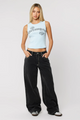 95 Frankie Black Contrast Stitch Mid Wide Leg Jean