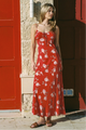 Anne Red Floral Tie Front Strappy Maxi Dress