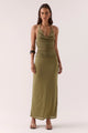 Zeya Soft Khaki Sparkle Mesh Halter Maxi Dress