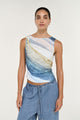 Zelie Oceanic Tide Sleeveless Mesh Twist Top