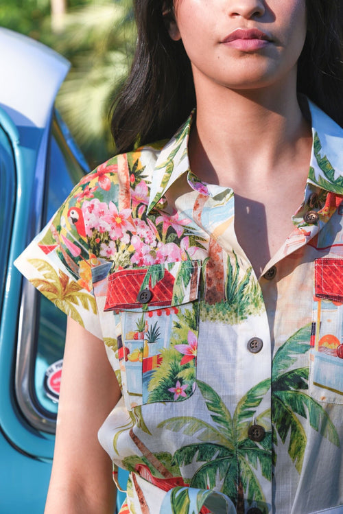 Cargo-On Palm Beach Natural SS Mini Shirt Dress