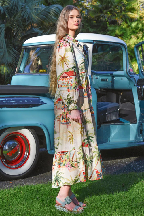floral tropical print maxi dress