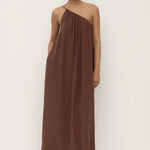 Mila Espresso Asymmetrical One Shoulder Maxi Dress