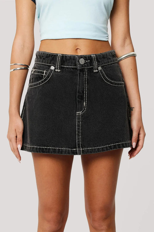 95 Frankie Black Contrast Stitch Mini Skirt