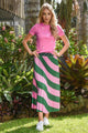 Pleat & Repeat Pink Green Stripe Midi Skirt