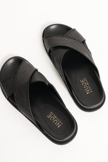 Jacee Black Woven Cross Over Slide