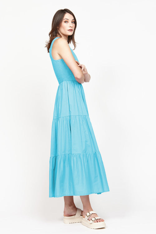 Leah Blue Tiered One Shoulder Midi Dress WW Dress Leo + Be   