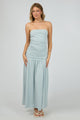 Luxe Blue Ruched Bodice Strapless Maxi Dress