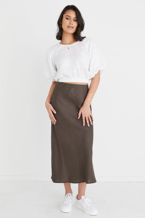 Matty White Linen Puff Sleeve Crop Top WW Top RE:Union   