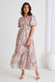 Milano Monet Floral Puff Sleeve Tiered Maxi Dress