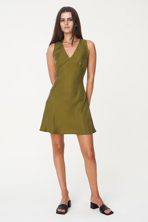 Misa Moss Cupro Shift Dress WW Dress Huffer   