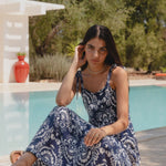 Nimbus Navy Tile Print Strappy Tiered Maxi Dress