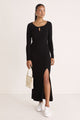 Nirvana Black LS Rib Knit Split Front Maxi Dress