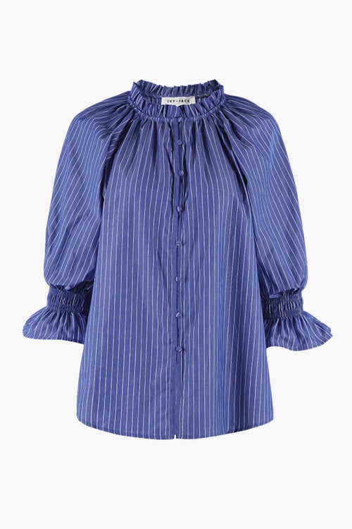 Dark Blue Stripe Cotton Blouse