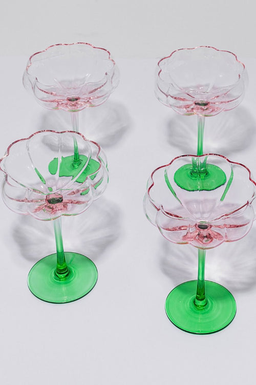 Petal Watermelon Cocktail Glass Set 4 HW Drinkware - Tumbler, Wine Glass, Carafe, Jug Home Lab   