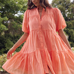 Ravine Watermelon SS Shirt Style Tiered Mini Dress