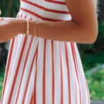 Santos Pink Stripe Shirred Midi Dress