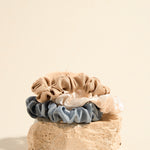 Small Blue  White Beige Set of 3 Scrunchies