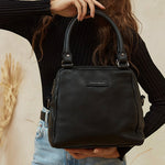 Black leather handbag